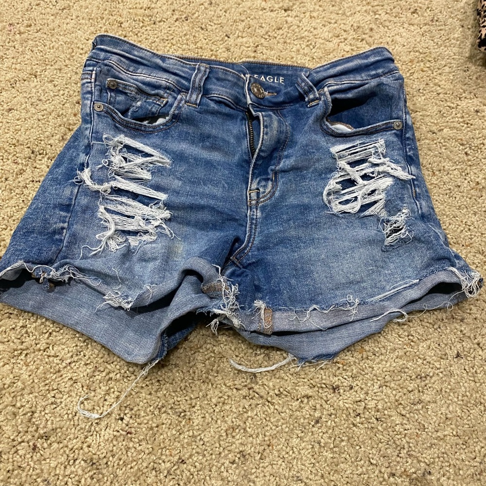 American Eagle Women's Denim Shorts, Size 8, Blue Hi-Rise Shortie